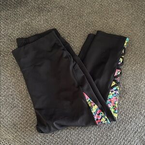 Black Leggings with Floral Trim